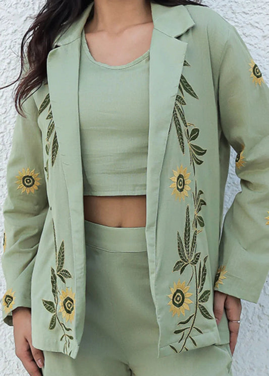 Sage Bloom Embroidered Coord Set