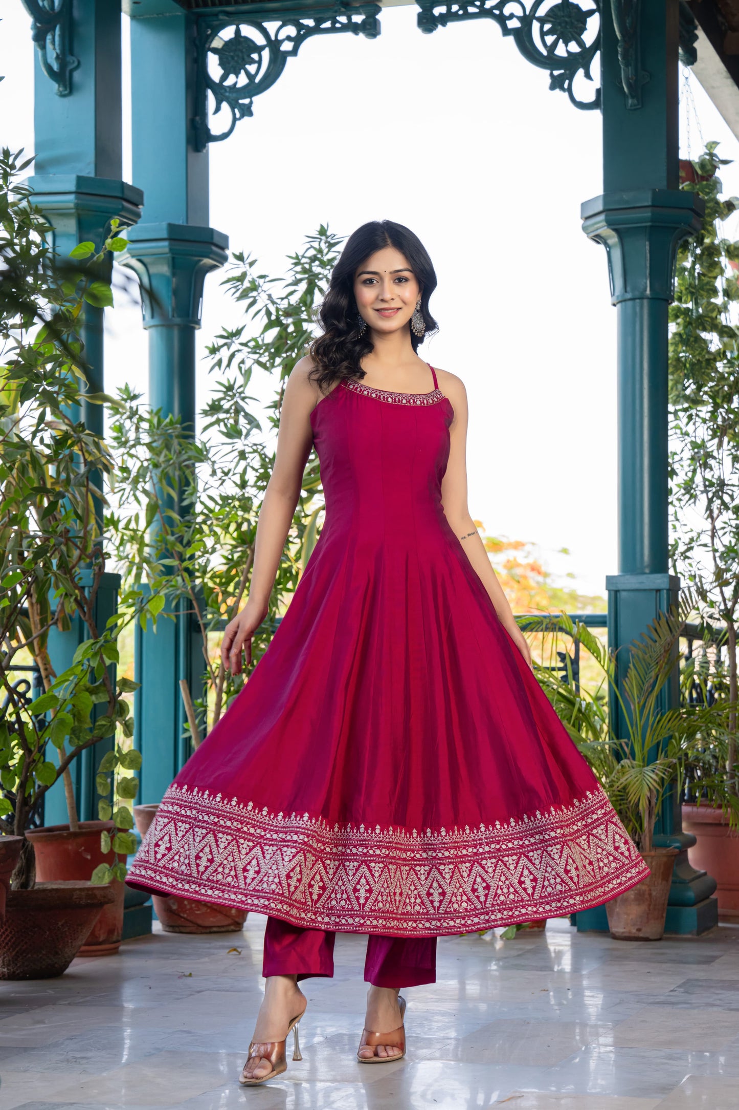 Crimson Royale Anarkali Set