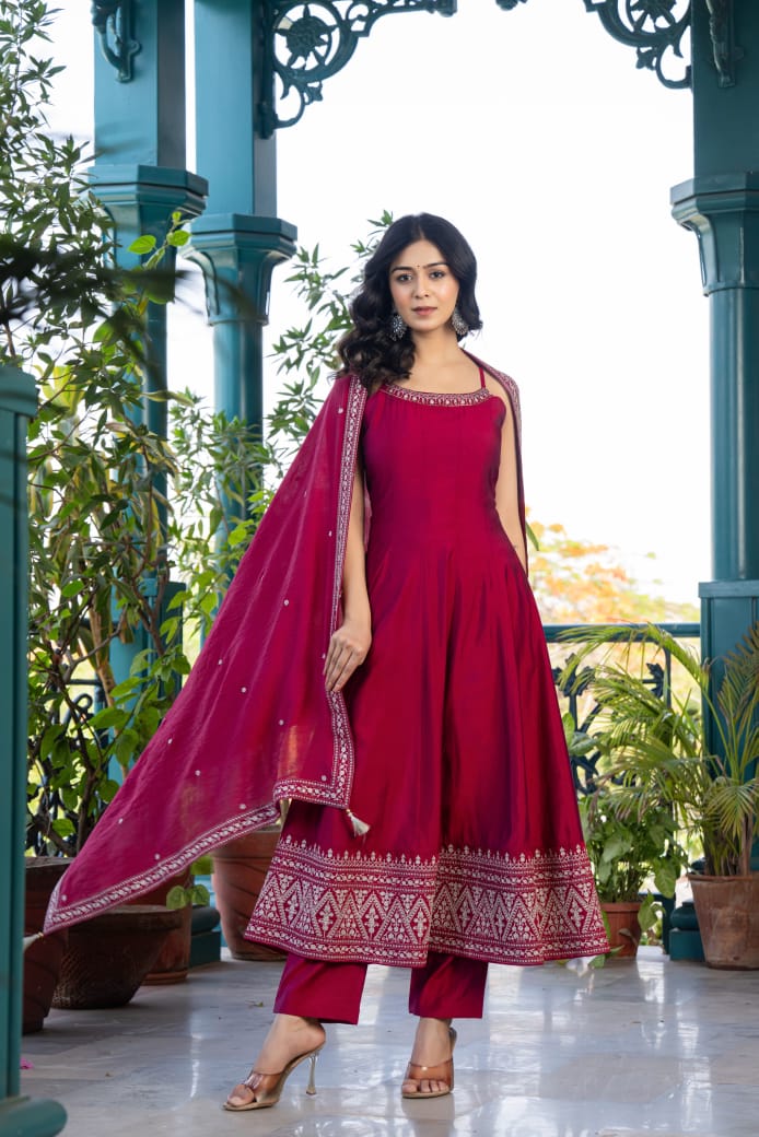 Crimson Royale Anarkali Set