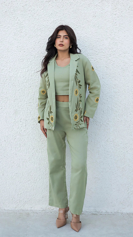 Sage Bloom Embroidered Coord Set