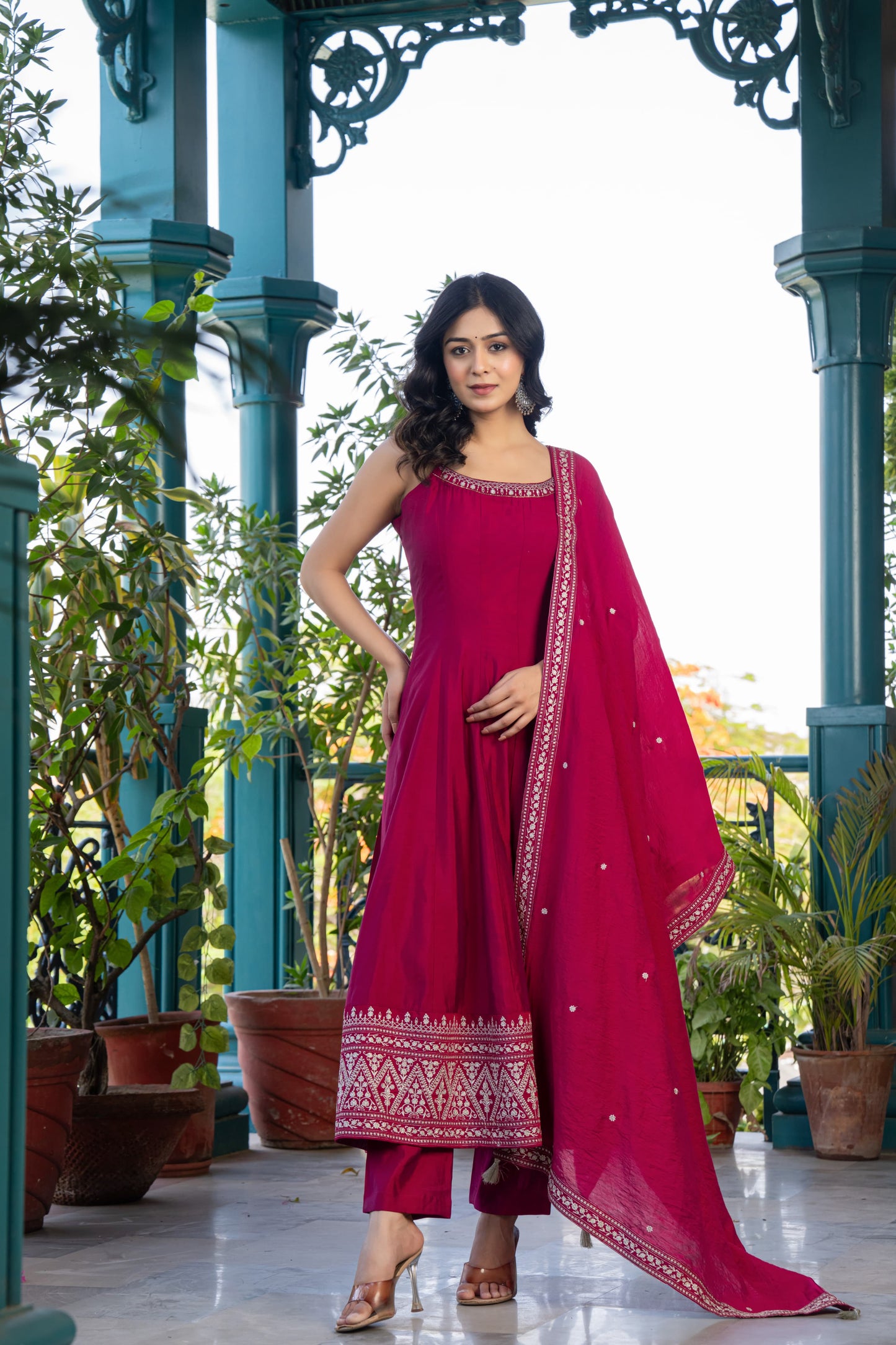 Crimson Royale Anarkali Set