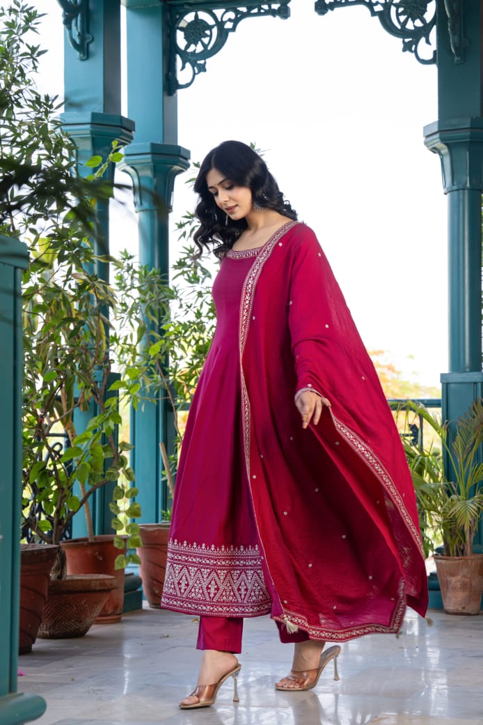 Crimson Royale Anarkali Set