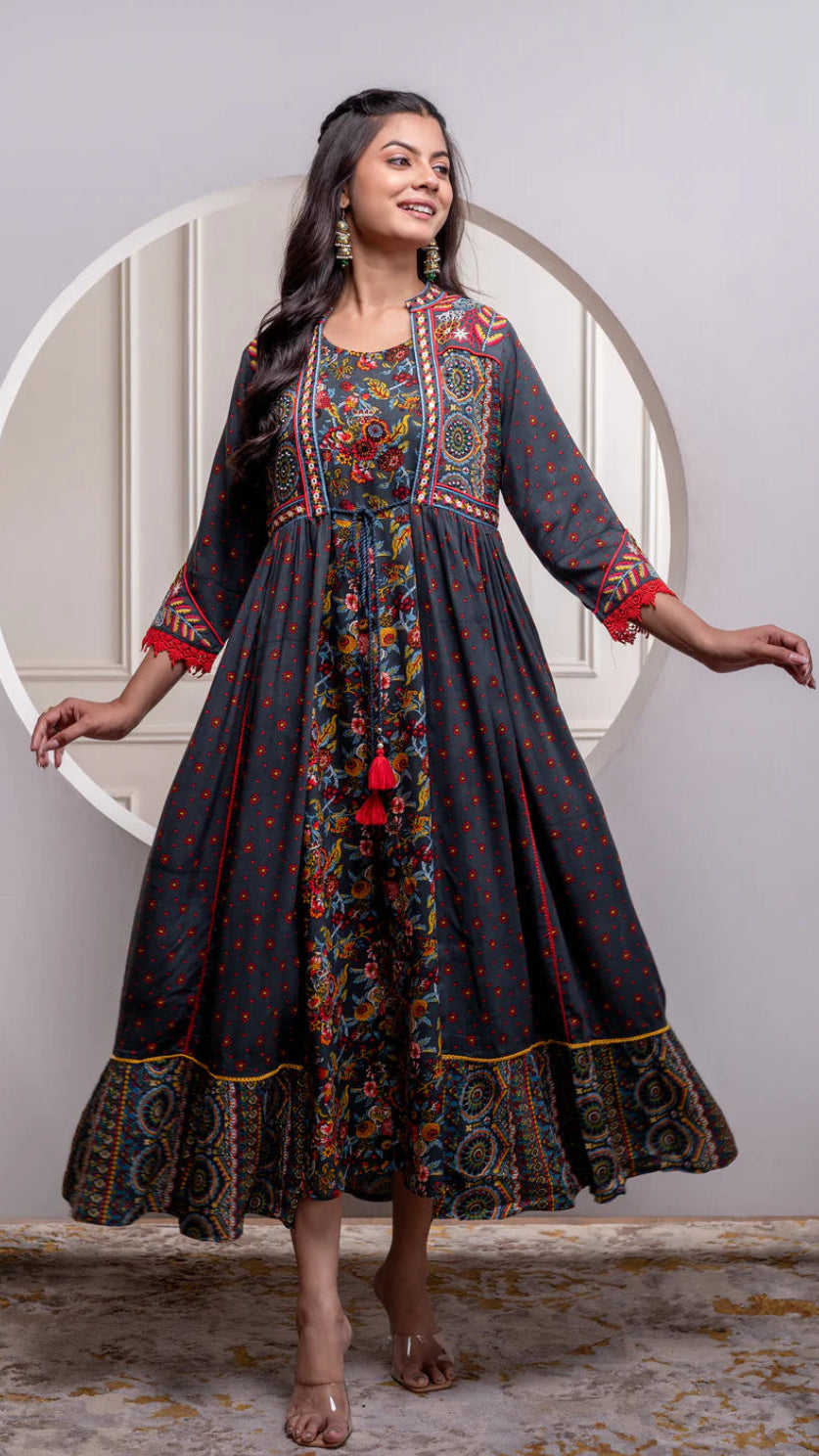 Midnight Bloom Printed Maxi Dress