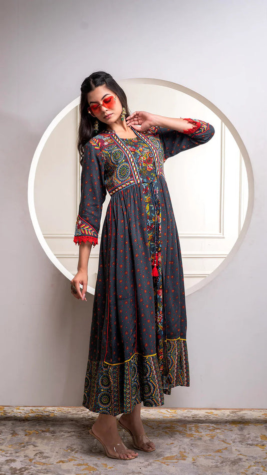 Midnight Bloom Printed Maxi Dress