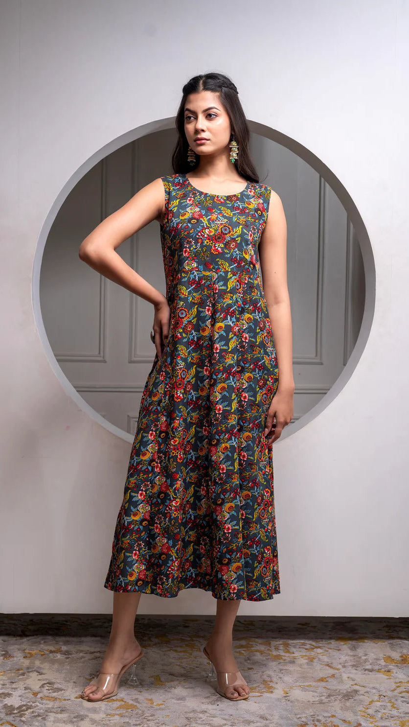 Midnight Bloom Printed Maxi Dress